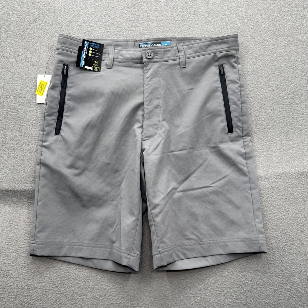 Roundtree & Yorke Performance Shorts Mens 34 Gray Stretch 9 Inseam Golf Athletic